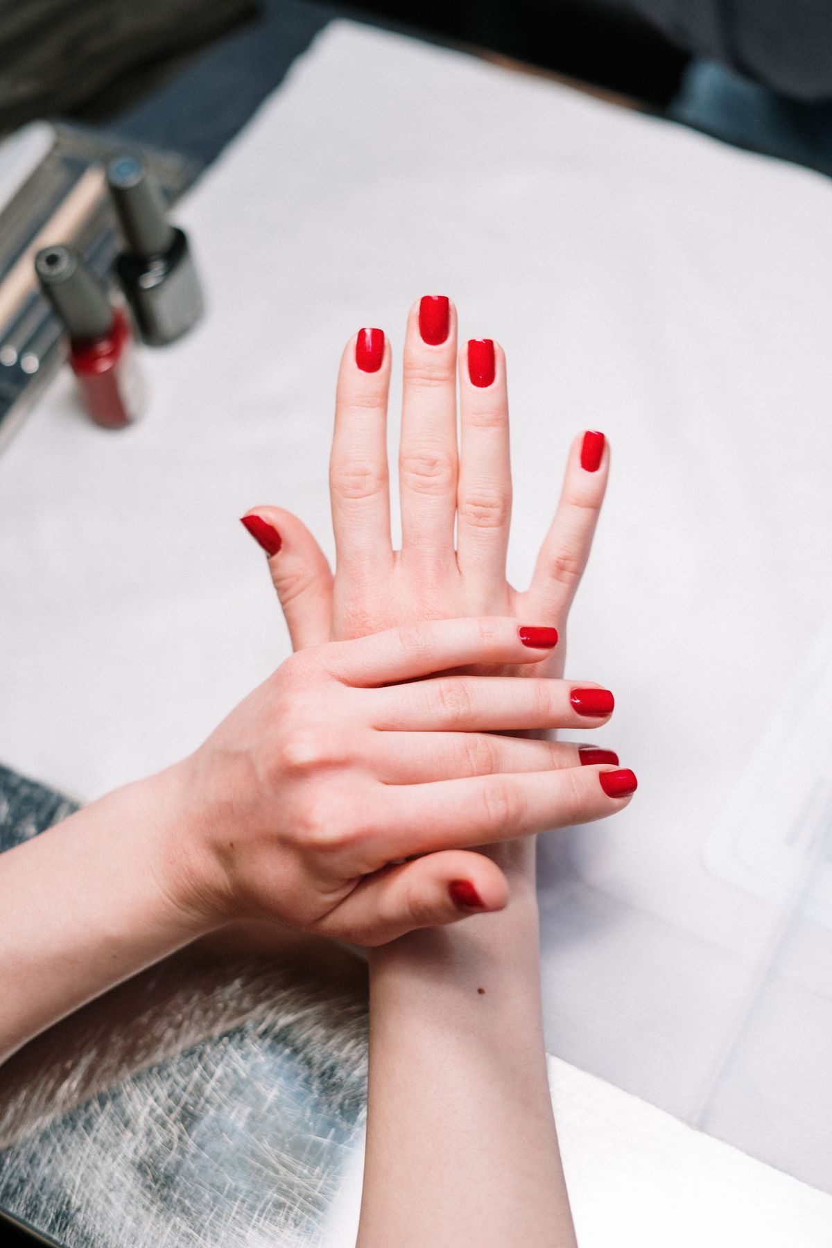 Finished red manicure by Swan Nails